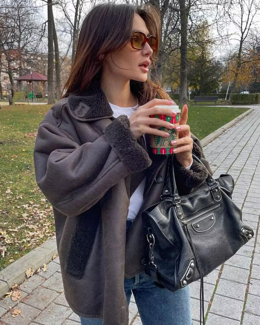 Brown oversized aviator jacket - Lana Fiorelli