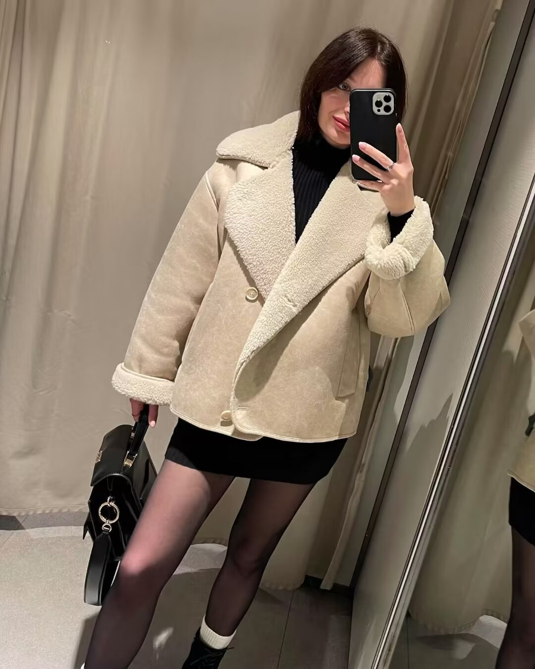 Beige oversized aviator jacket - Lana Fiorelli