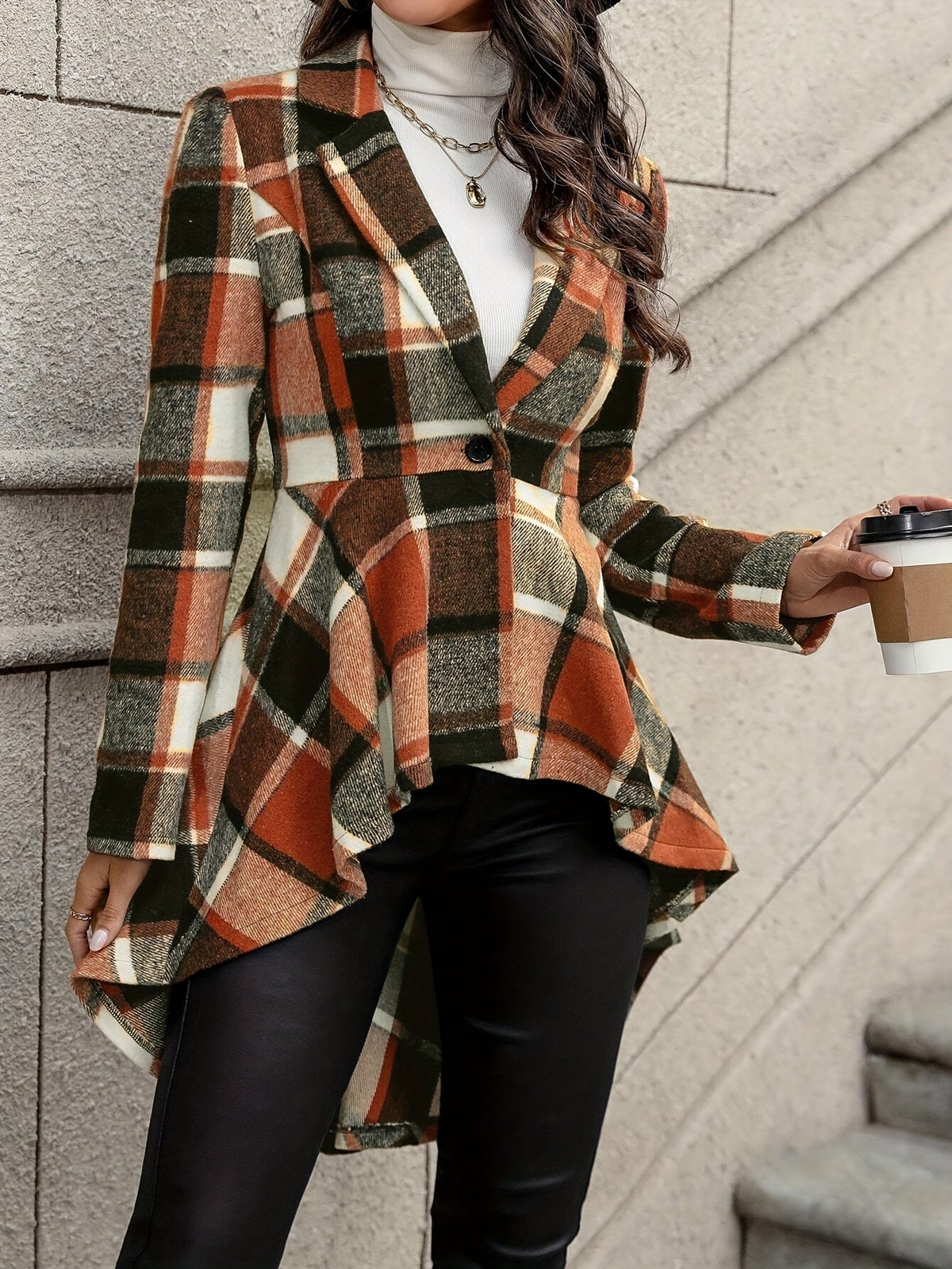 Multicolour plaid flared jacket - Lana Fiorelli
