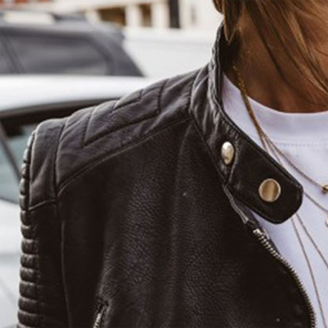 Black quilted sleeve moto jacket - Lana Fiorelli