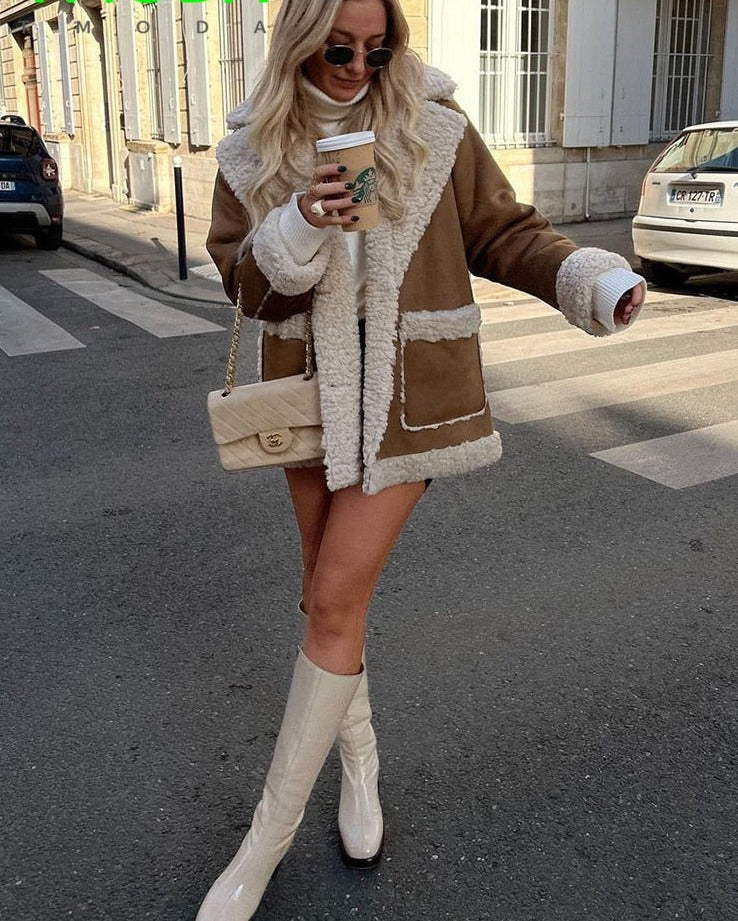 Brown faux shearling jacket - Lana Fiorelli