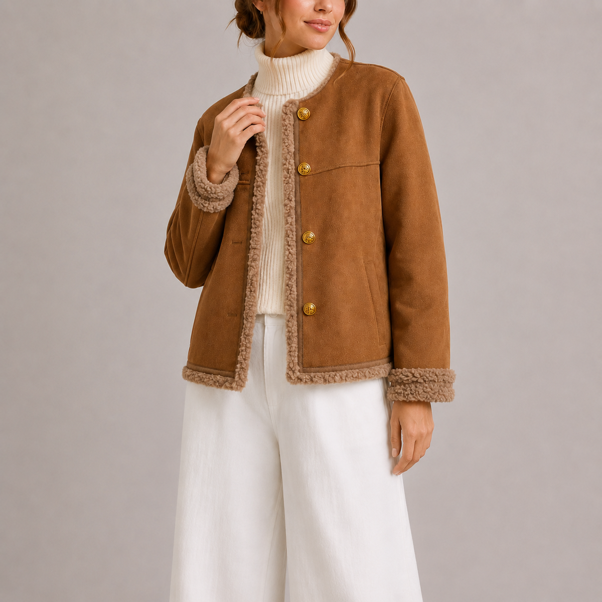 Brown shearling trim jacket - Lana Fiorelli