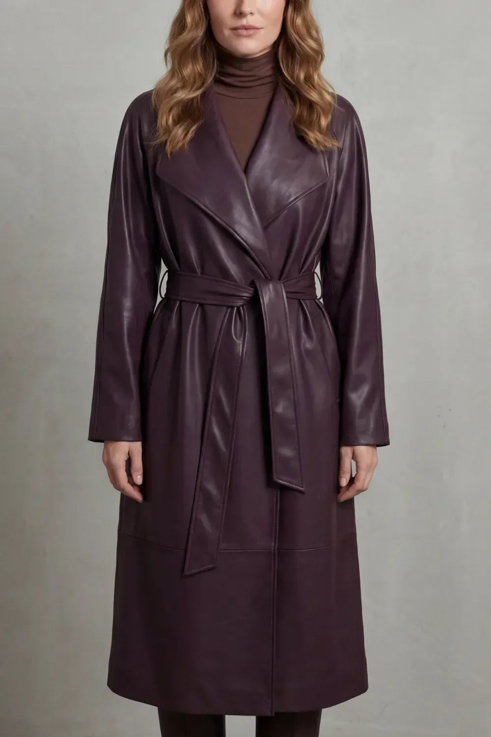 Burgundy faux leather trench coat - Lana Fiorelli