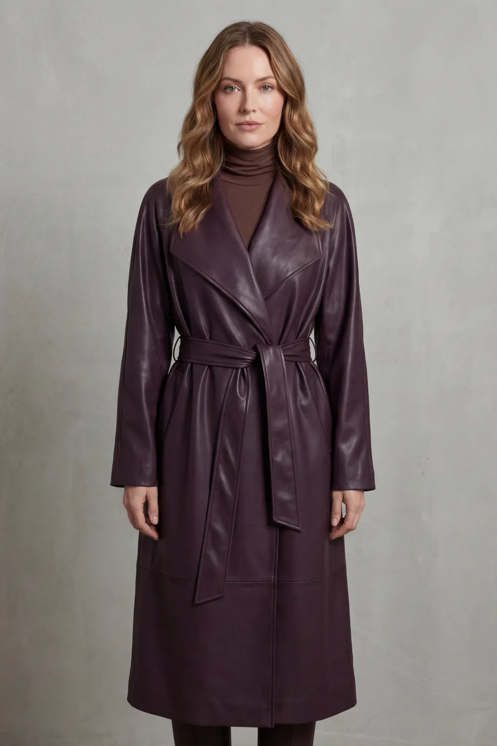 Burgundy faux leather trench coat - Lana Fiorelli