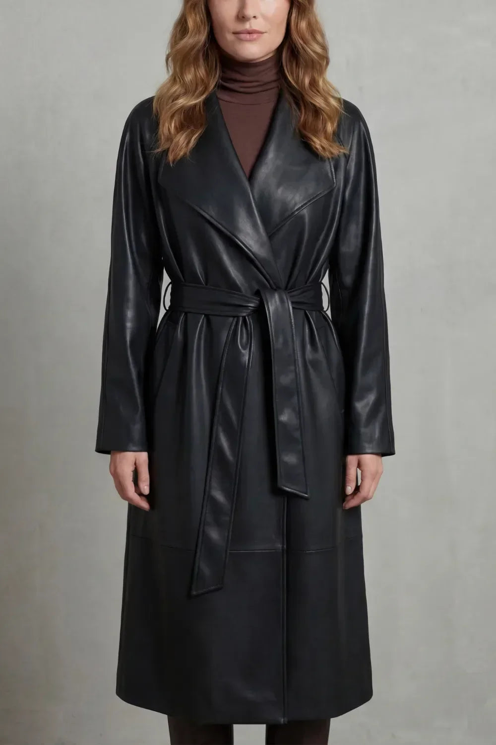 Black faux leather trench coat - Lana Fiorelli