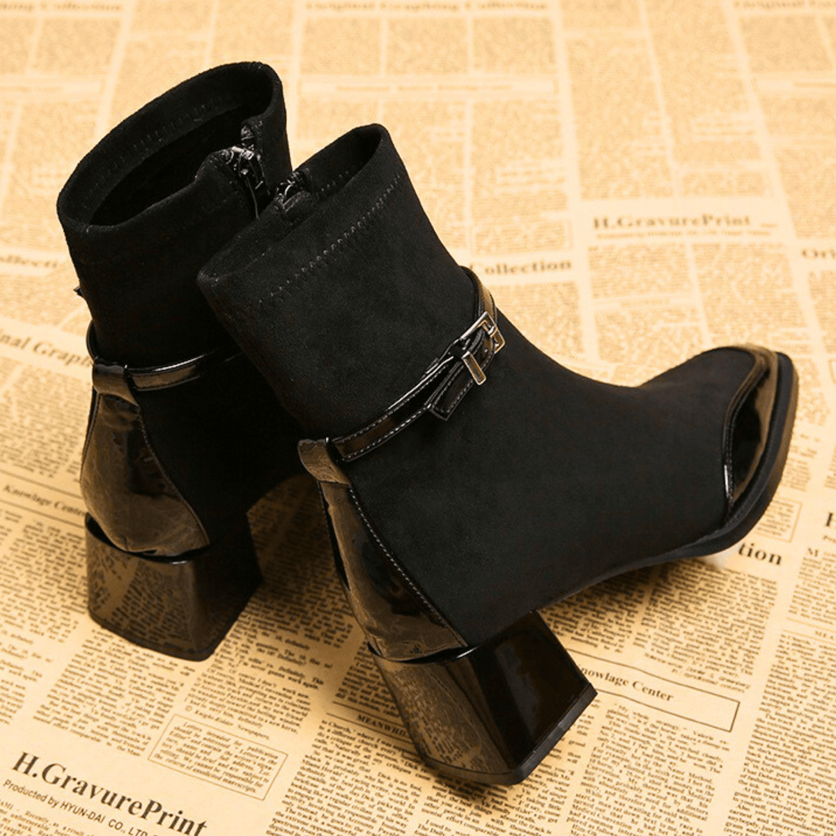 Navy square toe buckle shoes - Lana Fiorelli