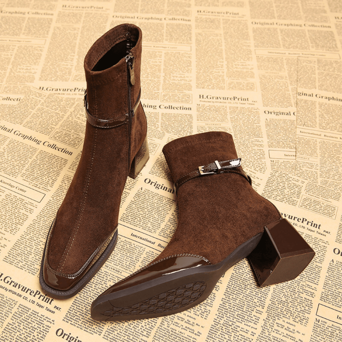 Coffee Brown square toe buckle shoes - Lana Fiorelli