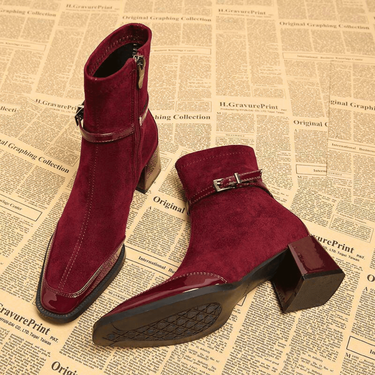 Burgundy square toe buckle shoes - Lana Fiorelli