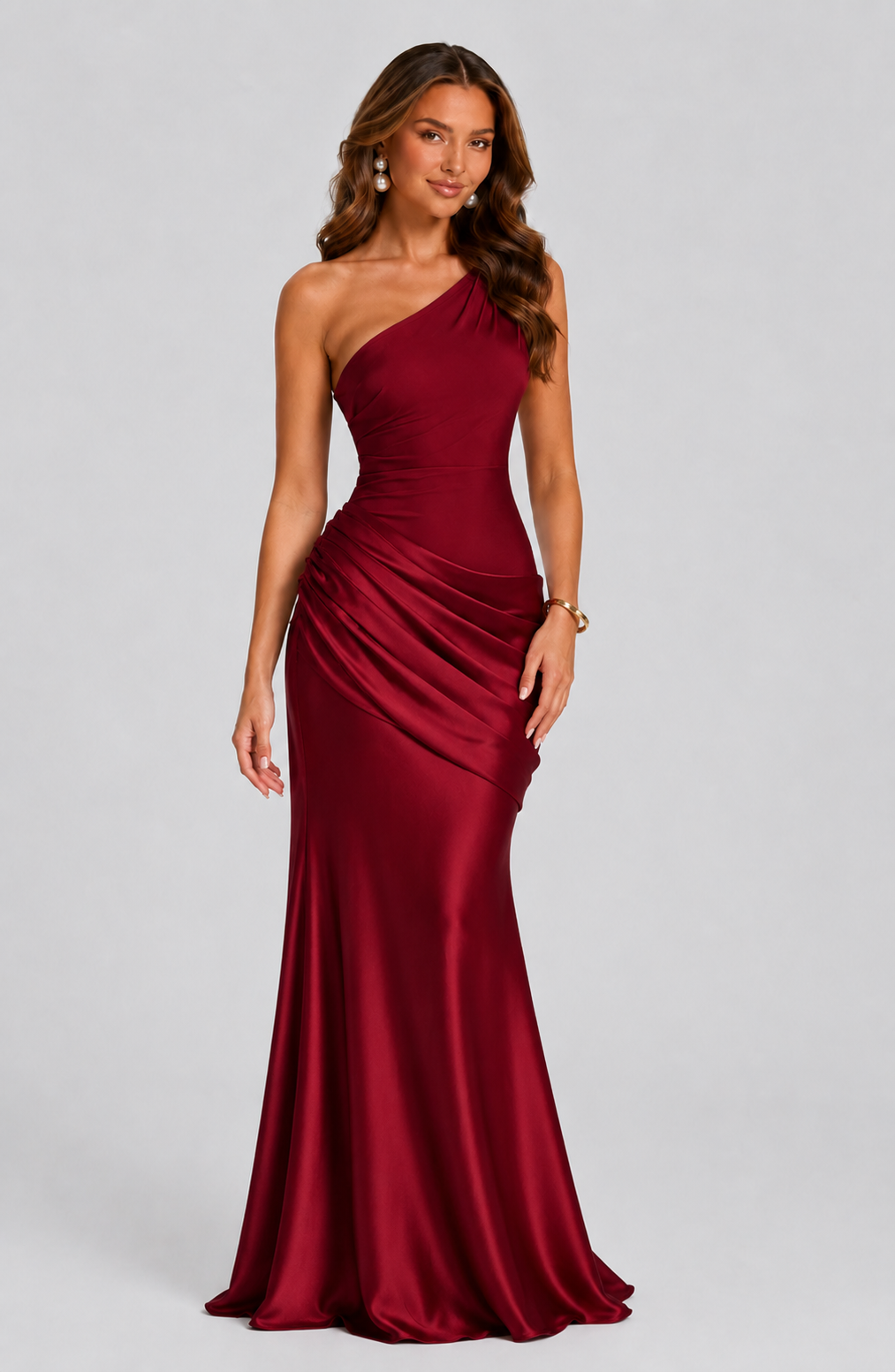 Red One-Shoulder Maxi Dress - Lana Fiorelli