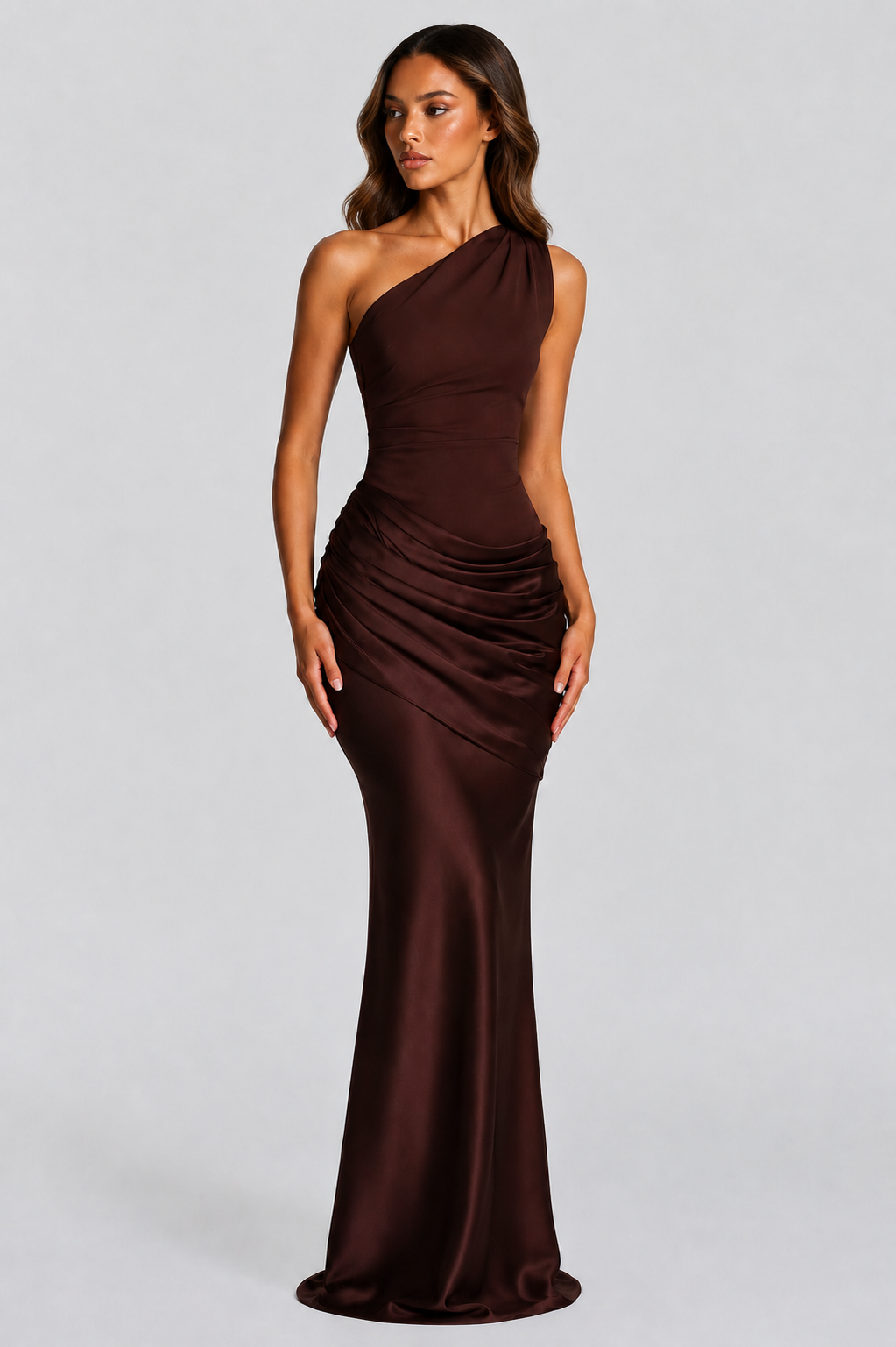 Brown One-Shoulder Maxi Dress - Lana Fiorelli