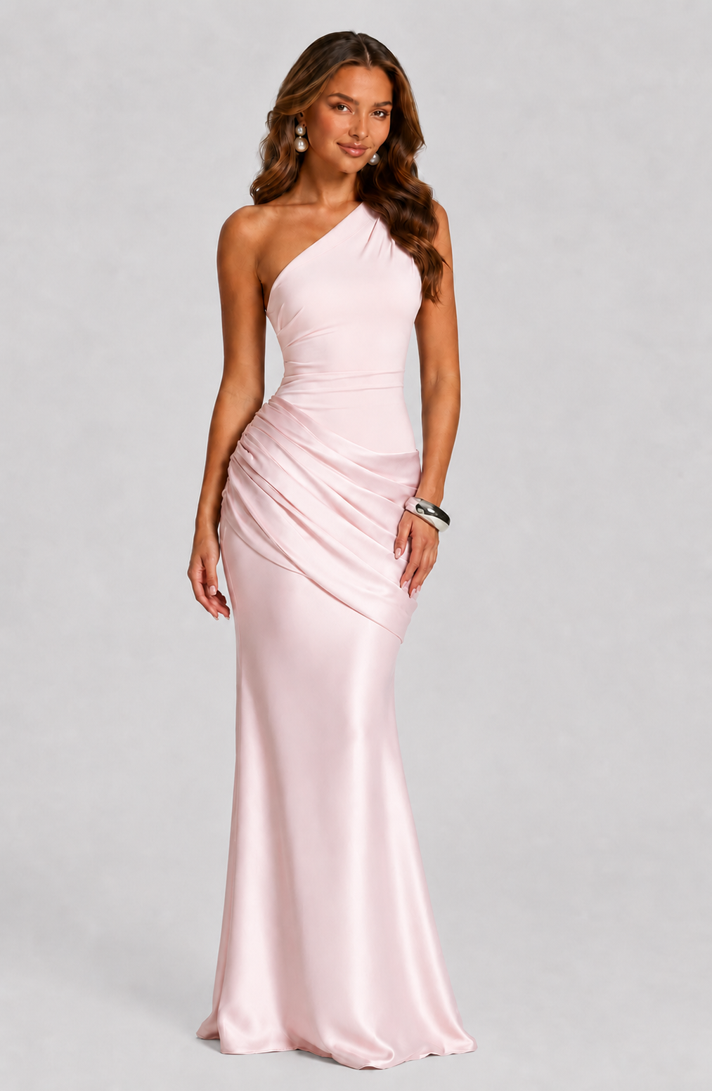 Pink One-Shoulder Maxi Dress - Lana Fiorelli