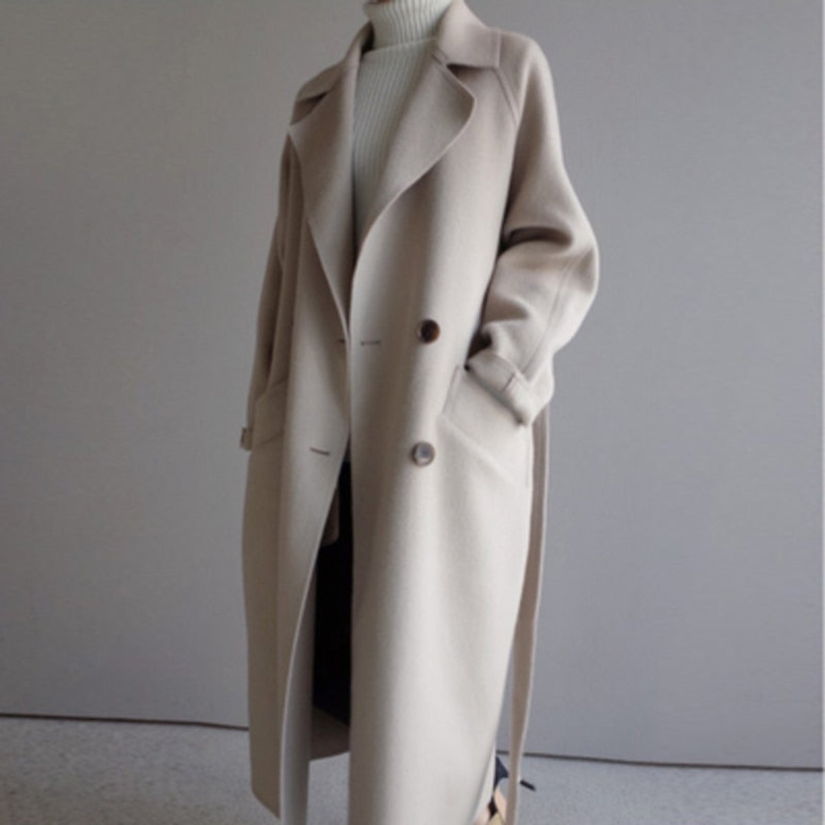 Cream longline double breasted coat - Lana Fiorelli