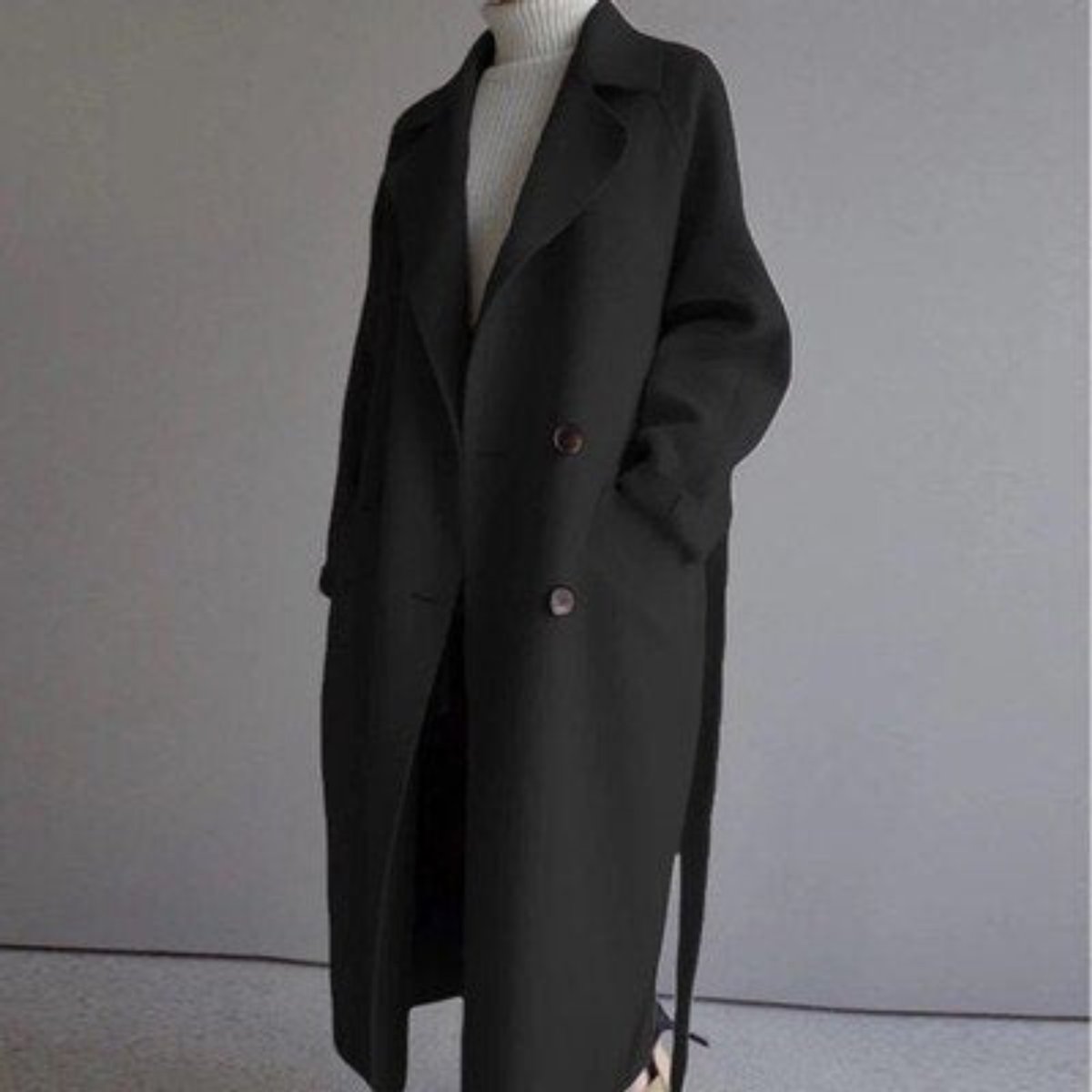 Black longline double breasted coat - Lana Fiorelli